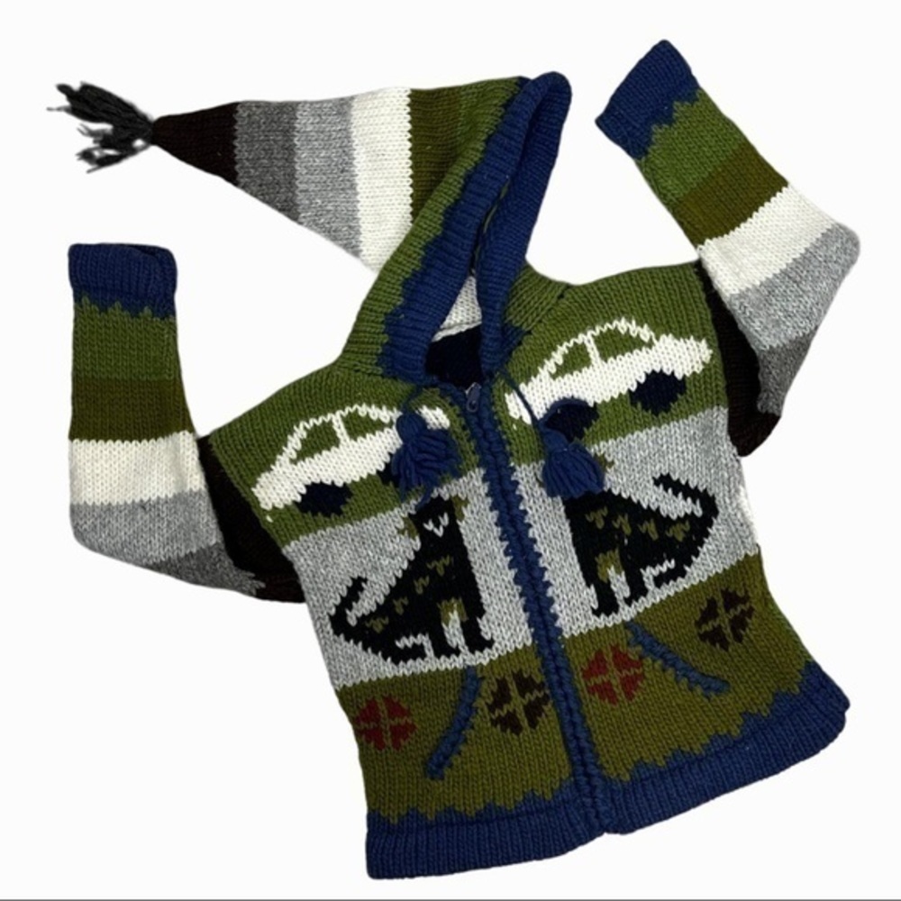 Vintage Hand knit puppy and cars zip up sweater - Picture 2 of 10